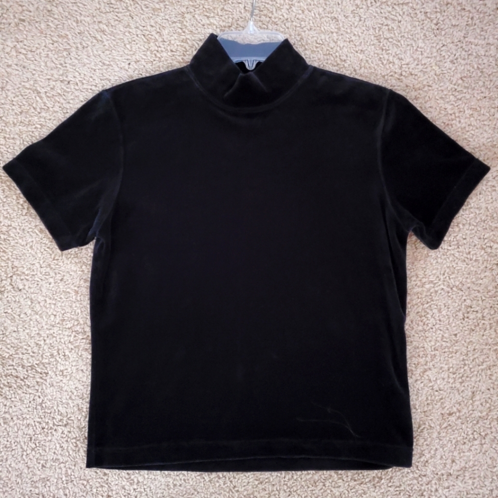 Liz Claiborne - Vintage Liz Sport Velvet Mock Turtleneck, Short Sleeve, Size M